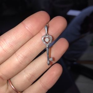 Pandora Floating Diamond Key Necklace- Silver